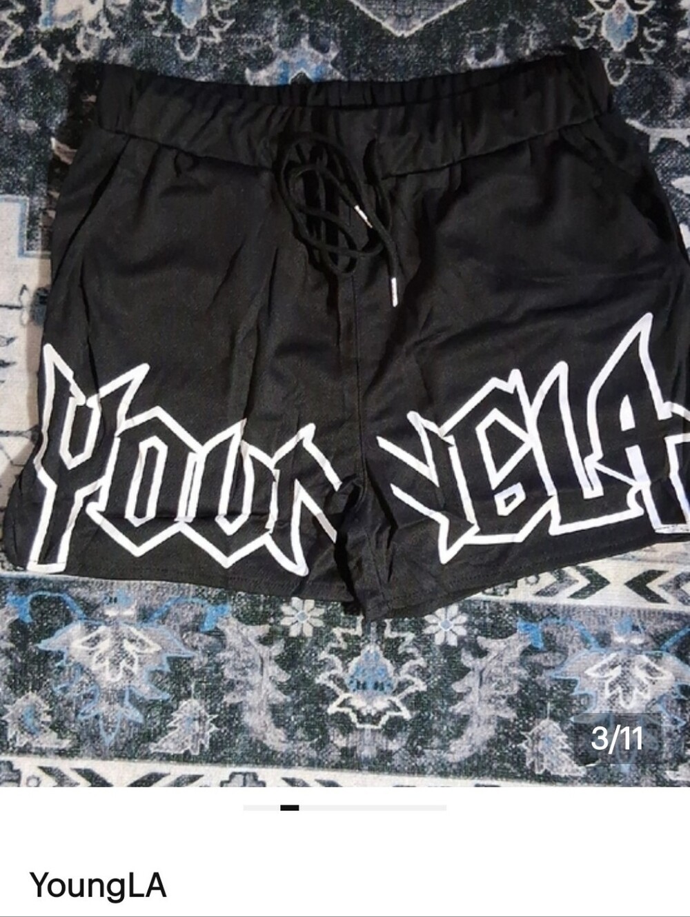 YoungLA Black Shorts with White Logo